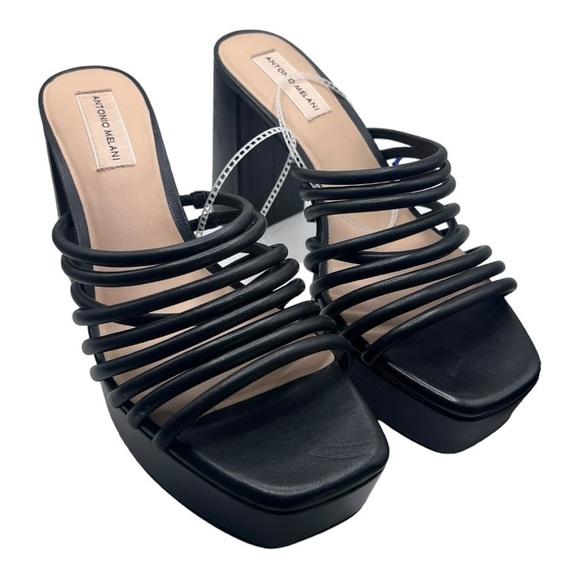 Antonio Melani Bree Tubular Black Slip On Block Heel Open Toe Sandals Size 9.5 - Picture 6 of 15